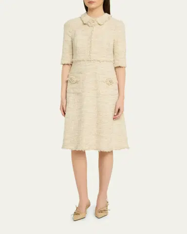 Rickie Freeman for Teri Jon Fringe-Trim Metallic Tweed Dress | Thumbnail 4