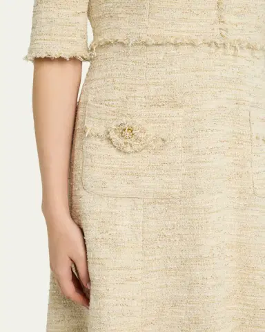 Rickie Freeman for Teri Jon Fringe-Trim Metallic Tweed Dress | Thumbnail 5