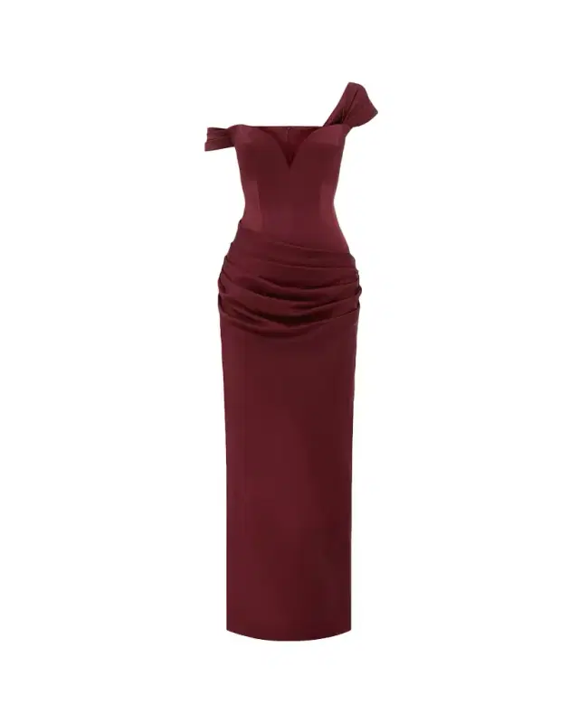 Off-The-Shoulder Draped Satin Crepe Corset Gown