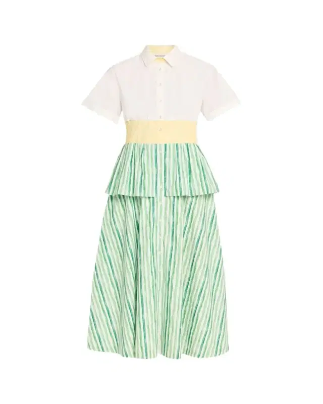 Rosie Assoulin Tiered Striped Cotton Midi Shirtdress