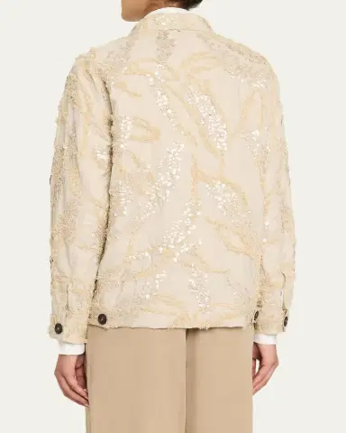 Brunello Cucinelli Embroidered Techno Cotton Poplin Deconstructed Shacket | Thumbnail 3