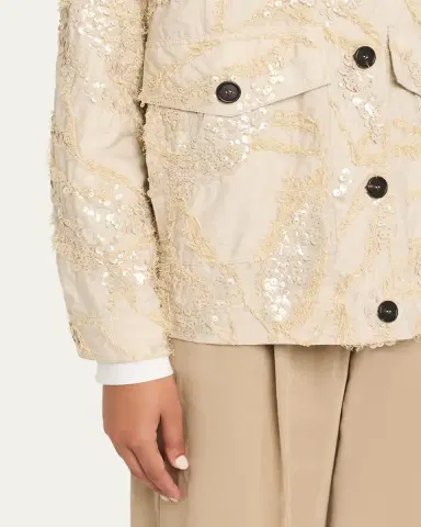 Brunello Cucinelli Embroidered Techno Cotton Poplin Deconstructed Shacket | Thumbnail 5