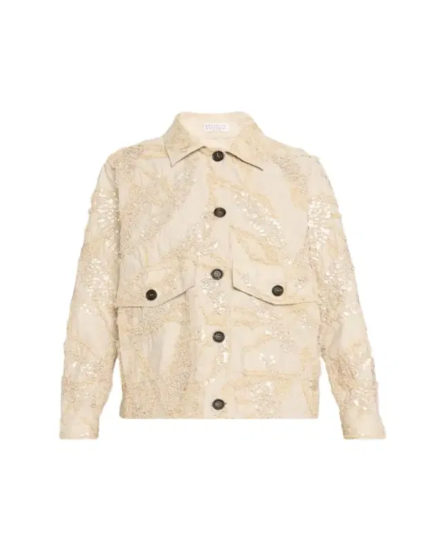 Brunello Cucinelli Embroidered Techno Cotton Poplin Deconstructed Shacket