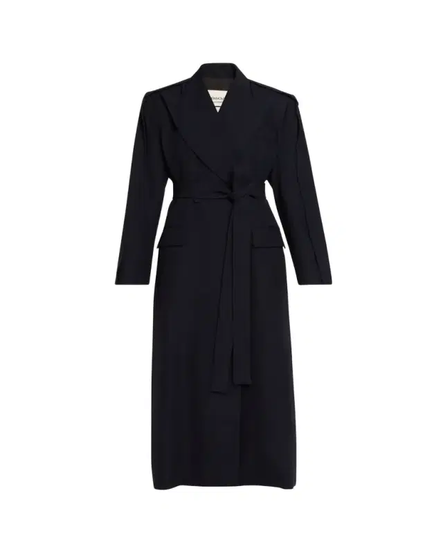 Jean Double-Breasted Wool Long Robe Coat