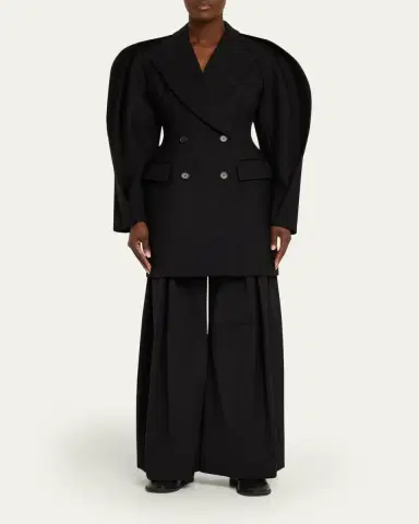 anOnlyChild Kitts Ruched Balloon-Sleeve Double-Breasted Blazer | Thumbnail 2