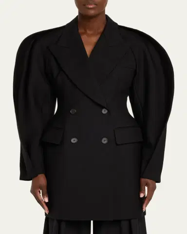 anOnlyChild Kitts Ruched Balloon-Sleeve Double-Breasted Blazer | Thumbnail 4