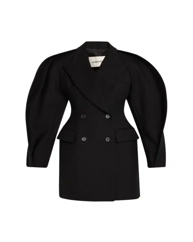 anOnlyChild Kitts Ruched Balloon-Sleeve Double-Breasted Blazer