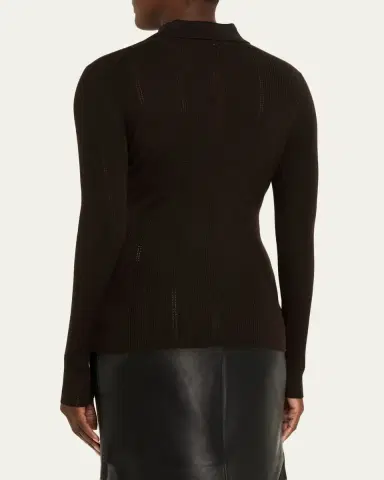 Gabriela Hearst Sophia Rib Knit Long-Sleeve Polo Shirt | Thumbnail 3 Gabriela Hearst Sophia Rib Knit Long-Sleeve Polo Shirt | Thumbnail 3