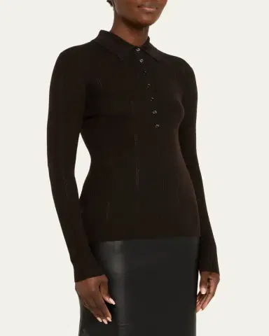 Gabriela Hearst Sophia Rib Knit Long-Sleeve Polo Shirt | Thumbnail 4 Gabriela Hearst Sophia Rib Knit Long-Sleeve Polo Shirt | Thumbnail 4