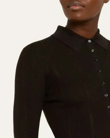Gabriela Hearst Sophia Rib Knit Long-Sleeve Polo Shirt | Thumbnail 5 Gabriela Hearst Sophia Rib Knit Long-Sleeve Polo Shirt | Thumbnail 5
