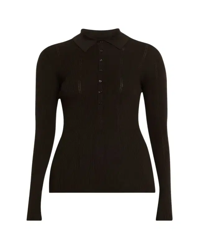 Sophia Rib Knit Long-Sleeve Polo Shirt