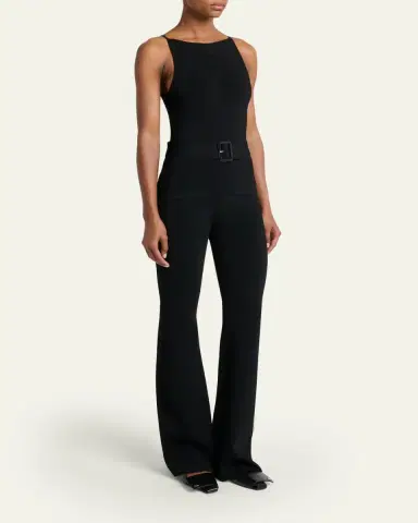 Courrèges Belted Milano Knit Sleeveless Flare Jumpsuit | Thumbnail 4 Courrèges Belted Milano Knit Sleeveless Flare Jumpsuit | Thumbnail 4