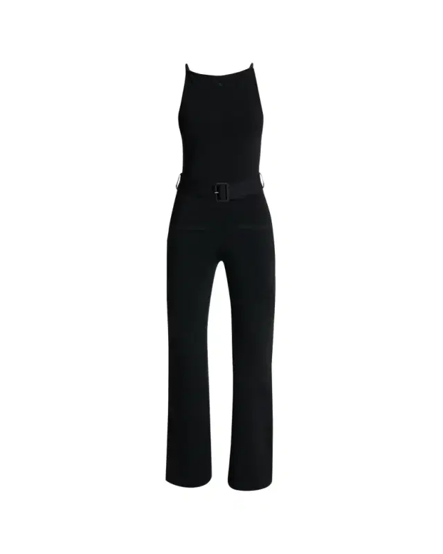 Belted Milano Knit Sleeveless Flare Jumpsuit