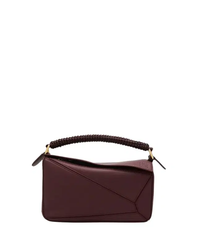 Puzzle Small Woven Top-Handle Bag in Leather