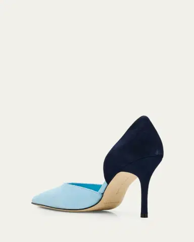 Manolo Blahnik 90mm Taylerbinu Bicolor Suede Pointed-Toe Pumps | Thumbnail 2