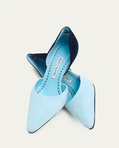 Manolo Blahnik 90mm Taylerbinu Bicolor Suede Pointed-Toe Pumps | Thumbnail 3