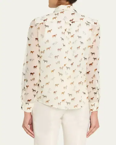 Gabriela Hearst Henri Horse-Print Chiffon Button-Down Blouse | Thumbnail 3 Gabriela Hearst Henri Horse-Print Chiffon Button-Down Blouse | Thumbnail 3