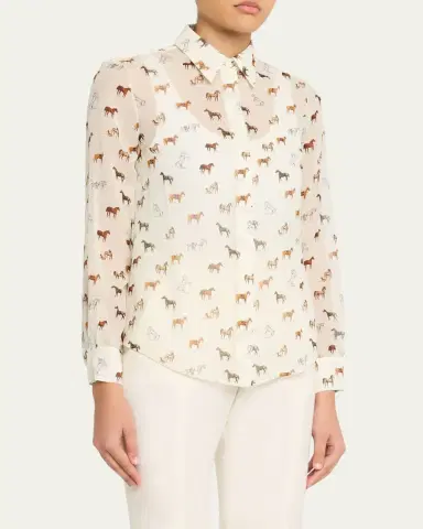Gabriela Hearst Henri Horse-Print Chiffon Button-Down Blouse | Thumbnail 4 Gabriela Hearst Henri Horse-Print Chiffon Button-Down Blouse | Thumbnail 4