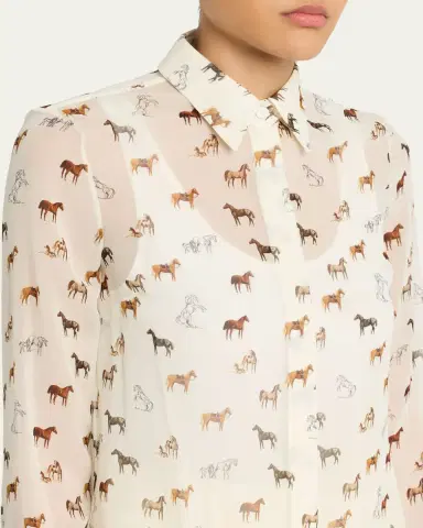 Gabriela Hearst Henri Horse-Print Chiffon Button-Down Blouse | Thumbnail 5 Gabriela Hearst Henri Horse-Print Chiffon Button-Down Blouse | Thumbnail 5