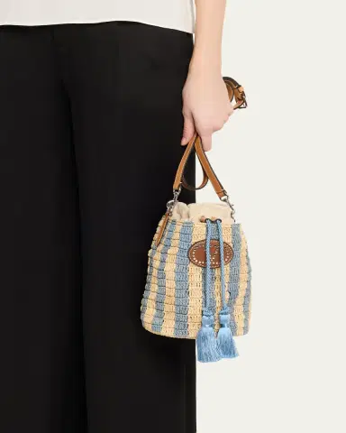Valentino Garavani Small Striped Viscose Raffia Bucket Bag | Thumbnail 2 Valentino Garavani Small Striped Viscose Raffia Bucket Bag | Thumbnail 2