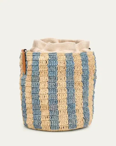 Valentino Garavani Small Striped Viscose Raffia Bucket Bag | Thumbnail 3 Valentino Garavani Small Striped Viscose Raffia Bucket Bag | Thumbnail 3