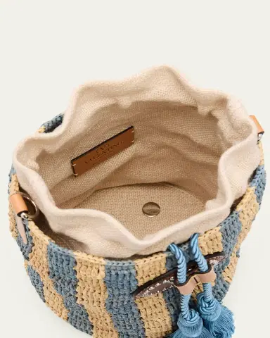 Valentino Garavani Small Striped Viscose Raffia Bucket Bag | Thumbnail 4 Valentino Garavani Small Striped Viscose Raffia Bucket Bag | Thumbnail 4