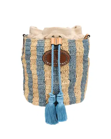 Valentino Garavani Small Striped Viscose Raffia Bucket Bag | Thumbnail 1 Valentino Garavani Small Striped Viscose Raffia Bucket Bag | Thumbnail 1