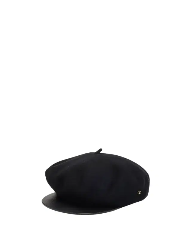 Men's VLogo Wool Beret with Calfskin Brim Men's VLogo Wool Beret with Calfskin Brim