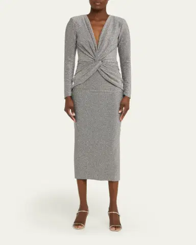 Chiara Boni La Petite Robe Jarra Twist-Front Shimmer Bodycon Midi Dress | Thumbnail 2 Chiara Boni La Petite Robe Jarra Twist-Front Shimmer Bodycon Midi Dress | Thumbnail 2