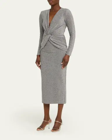 Chiara Boni La Petite Robe Jarra Twist-Front Shimmer Bodycon Midi Dress | Thumbnail 4 Chiara Boni La Petite Robe Jarra Twist-Front Shimmer Bodycon Midi Dress | Thumbnail 4
