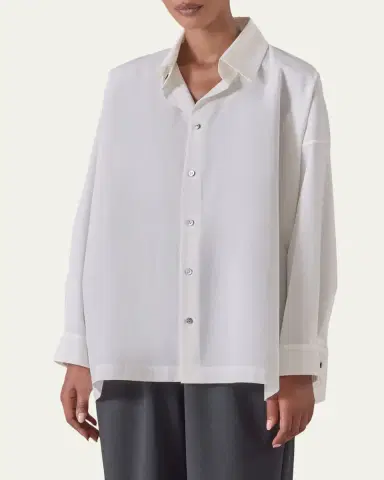 Eskandar Angle-To-Front Side Seam Shirt With Collar (Long Length) | Thumbnail 4