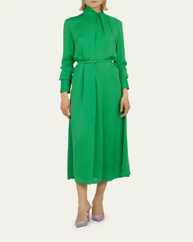 Tom Ford Washed Silk Georgette Belted Midi Dress | Thumbnail 2