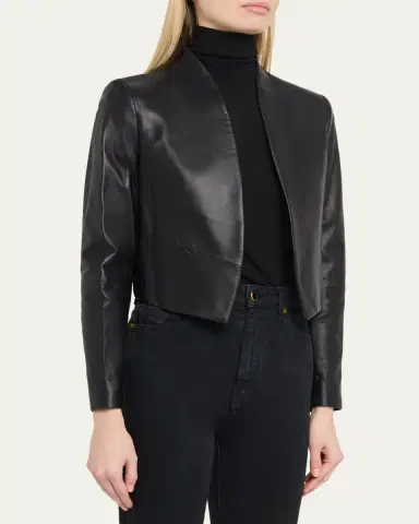 Alice + Olivia New Harvey Leather Open-Front Jacket | Thumbnail 4 Alice + Olivia New Harvey Leather Open-Front Jacket | Thumbnail 4