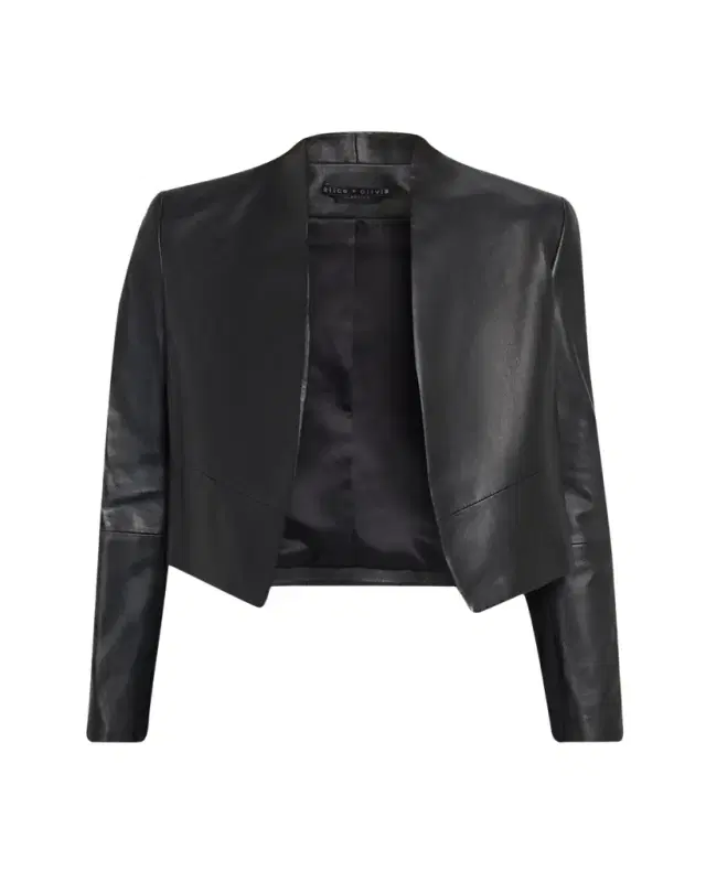 ALICE + OLIVIA New Harvey Leather Open-Front Jacket