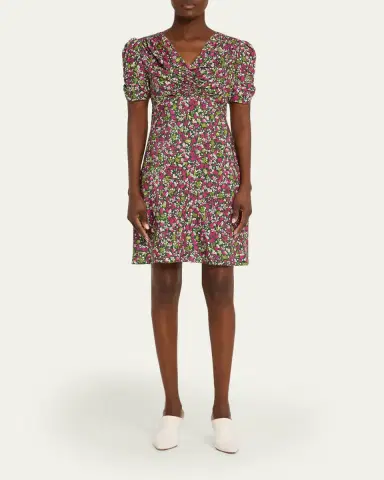 Burberry Jade Floral-Print Silk Ruched Short-Sleeve Mini Dress | Thumbnail 2 Burberry Jade Floral-Print Silk Ruched Short-Sleeve Mini Dress | Thumbnail 2