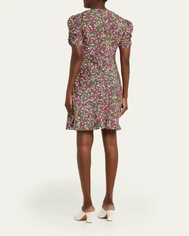 Burberry Jade Floral-Print Silk Ruched Short-Sleeve Mini Dress | Thumbnail 3 Burberry Jade Floral-Print Silk Ruched Short-Sleeve Mini Dress | Thumbnail 3