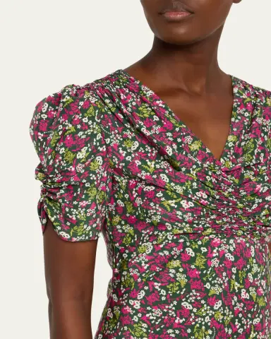Burberry Jade Floral-Print Silk Ruched Short-Sleeve Mini Dress | Thumbnail 5 Burberry Jade Floral-Print Silk Ruched Short-Sleeve Mini Dress | Thumbnail 5