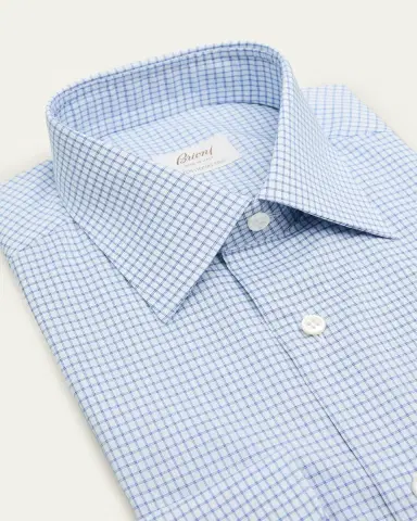 Brioni Men's Ventiquattro Cotton Grid Check Dress Shirt | Thumbnail 2