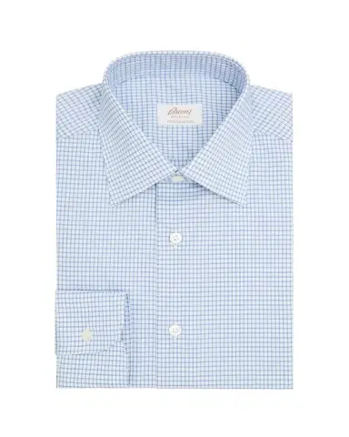 Brioni Men's Ventiquattro Cotton Grid Check Dress Shirt | Thumbnail 1