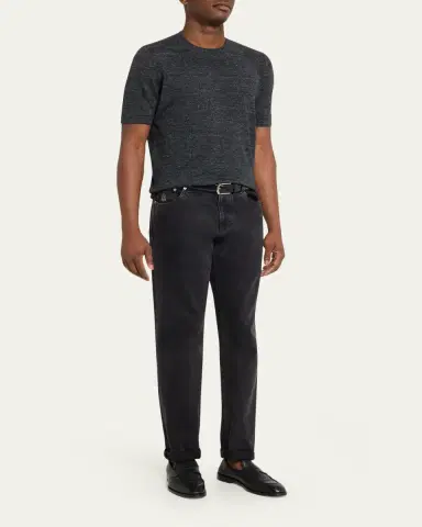 Brunello Cucinelli Men's Linen and Cotton Knit Short-Sleeve Sweater | Thumbnail 2