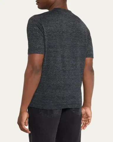 Brunello Cucinelli Men's Linen and Cotton Knit Short-Sleeve Sweater | Thumbnail 3