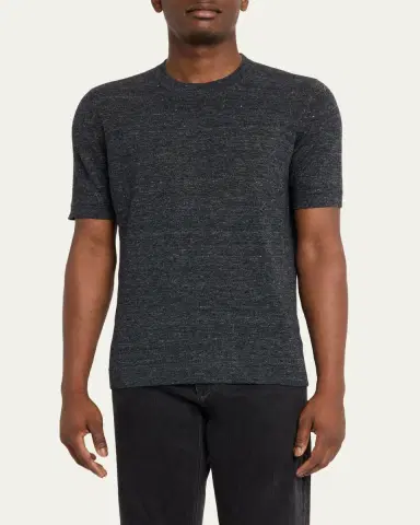 Brunello Cucinelli Men's Linen and Cotton Knit Short-Sleeve Sweater | Thumbnail 4