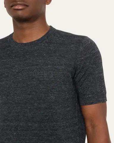 Brunello Cucinelli Men's Linen and Cotton Knit Short-Sleeve Sweater | Thumbnail 5