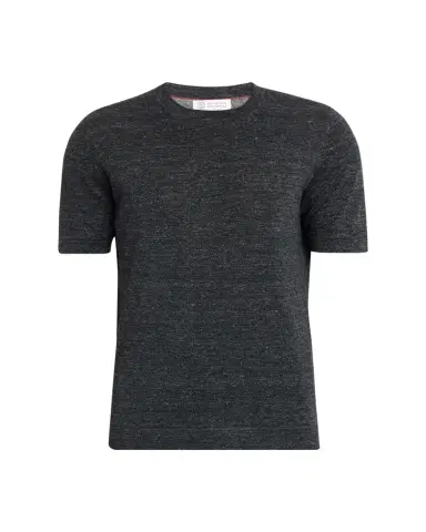 Brunello Cucinelli Men's Linen and Cotton Knit Short-Sleeve Sweater | Thumbnail 1