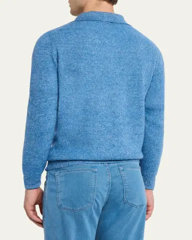 Cesare Attolini Men's Cashmere Rib Polo Sweater | Thumbnail 3