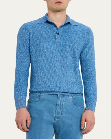 Cesare Attolini Men's Cashmere Rib Polo Sweater | Thumbnail 4
