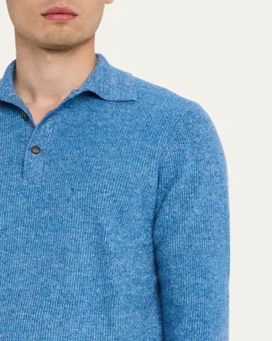 Cesare Attolini Men's Cashmere Rib Polo Sweater | Thumbnail 5