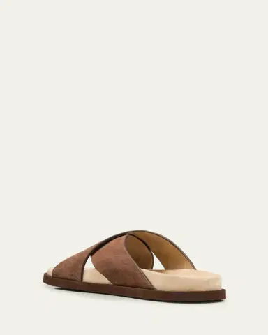 Brunello Cucinelli Men's Cross-Strap Suede Slides | Thumbnail 2