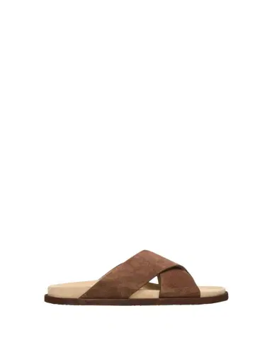Brunello Cucinelli Men's Cross-Strap Suede Slides | Thumbnail 1