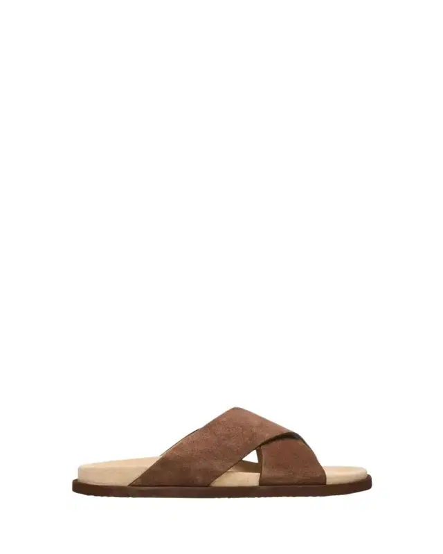 Brunello Cucinelli Men's Cross-Strap Suede Slides